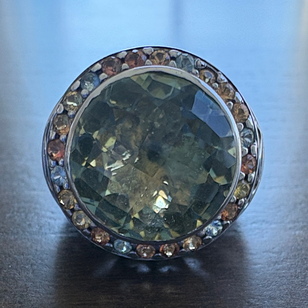 Yellow Quartz w/ Multicolored Sapphires on Sterling Silver Ring
